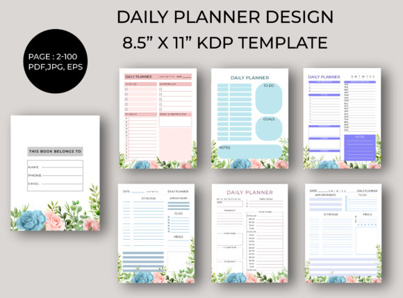 Download Floral Daily Planner Design KDP Interior - Daily planner design Collection